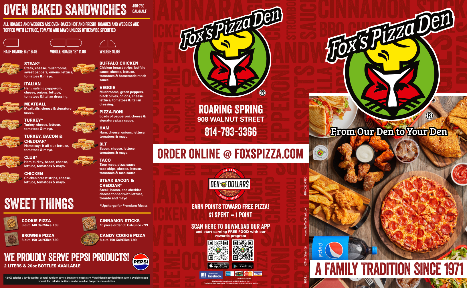 Fox's Pizza Den Menu
