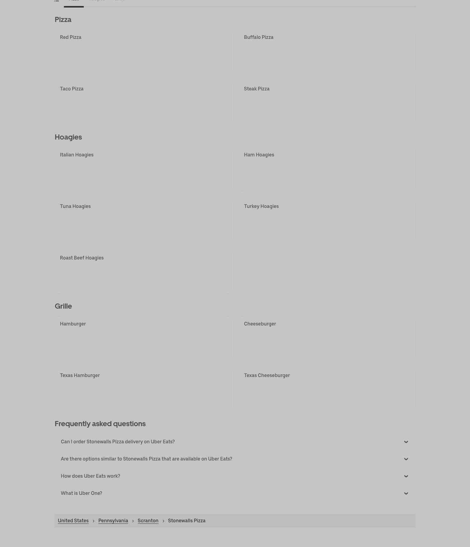 Stonewalls Pizza Menu