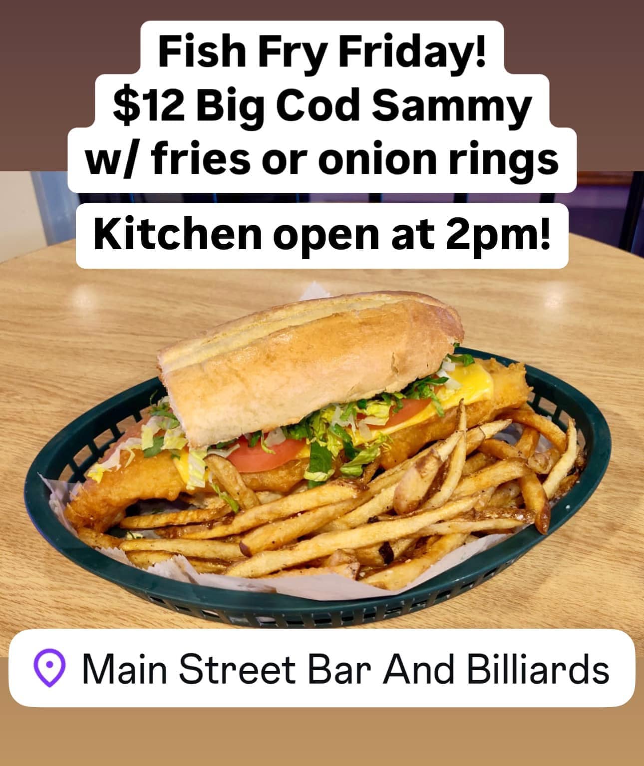 Main Street Bar and Billiards Menu