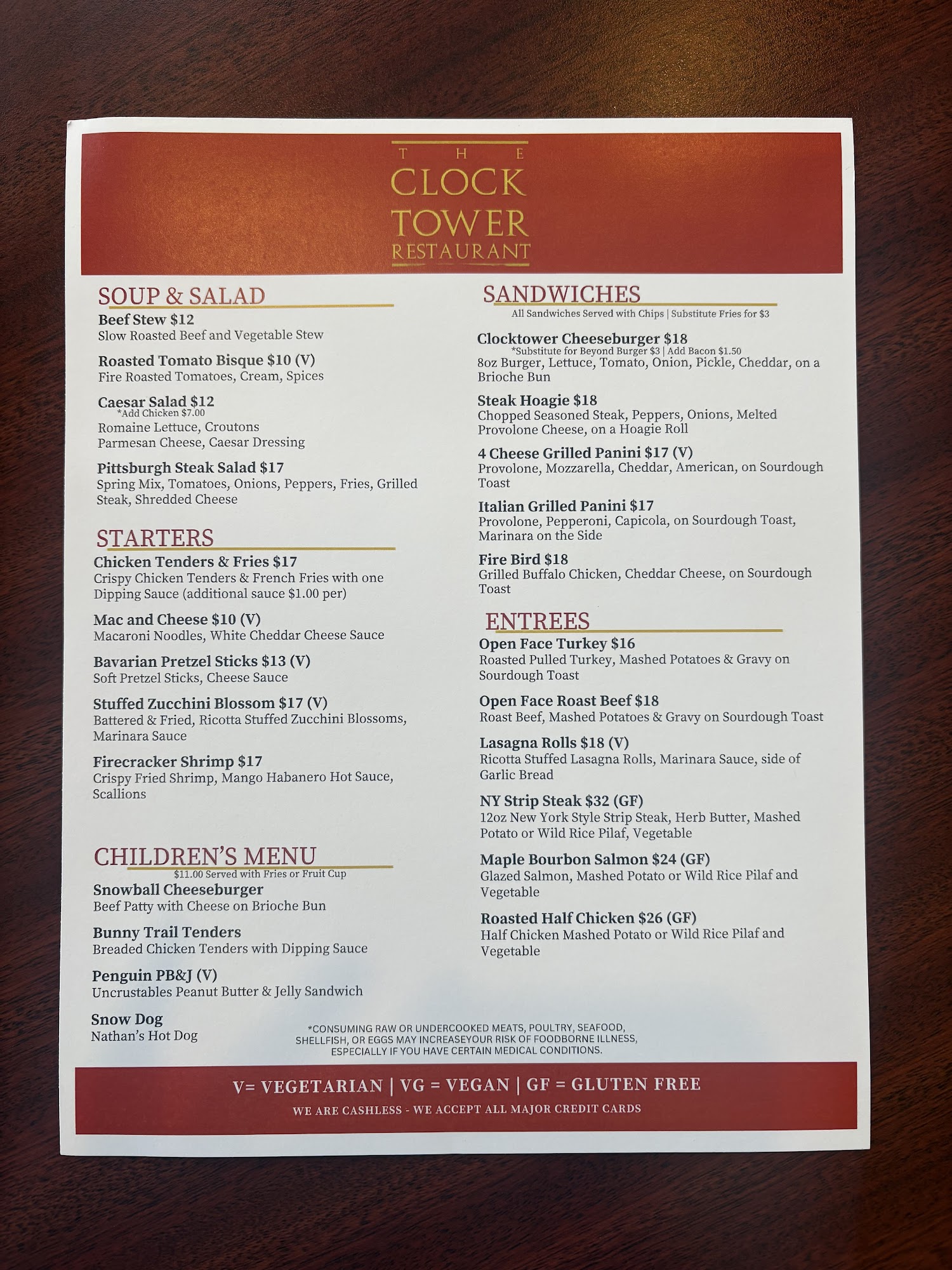 The Clocktower Restaurant Menu