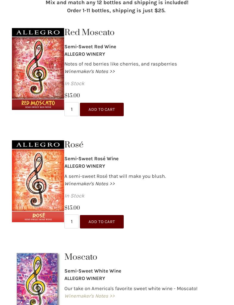 Allegro Winery Menu