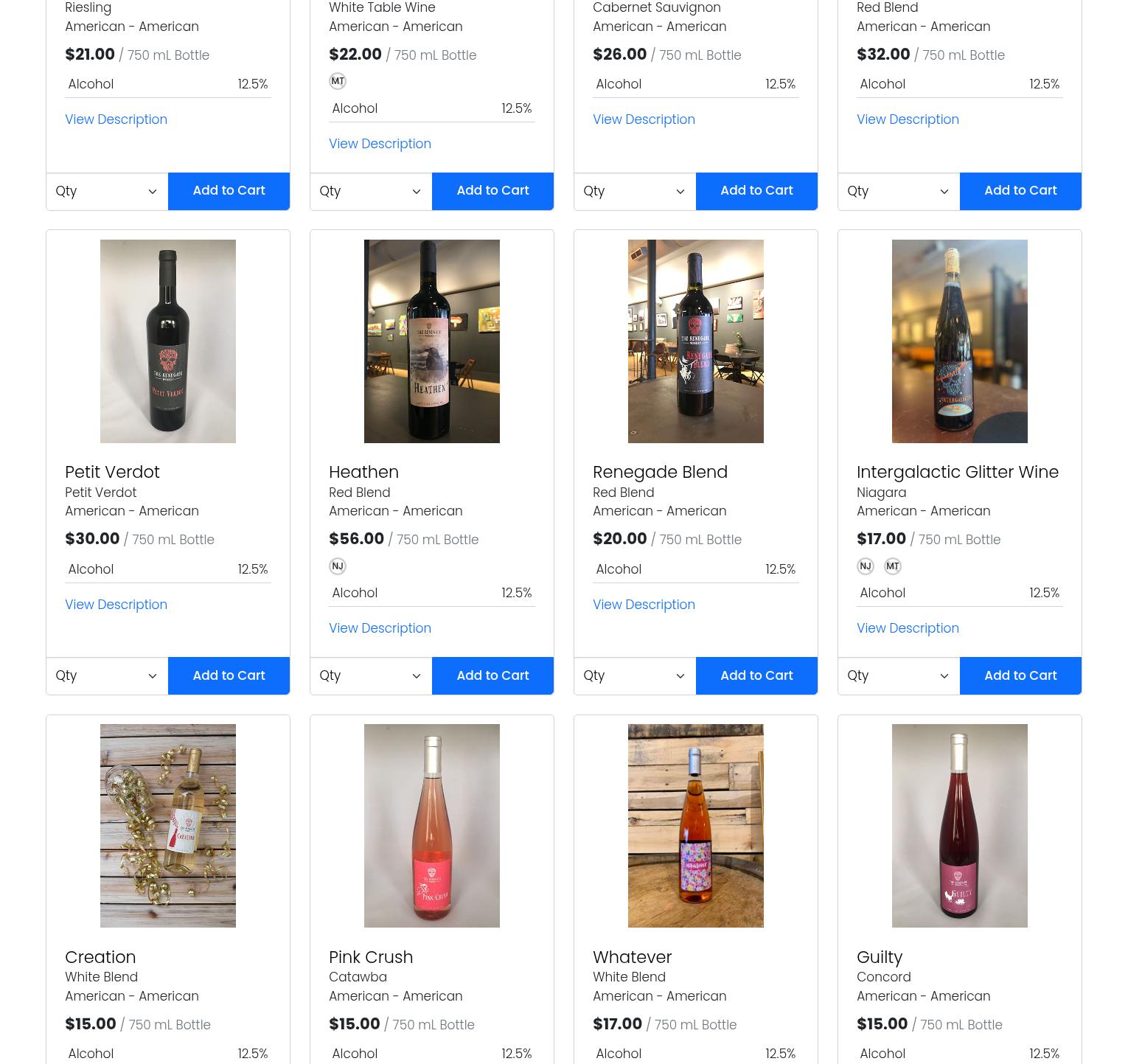 The Renegade Winery Menu