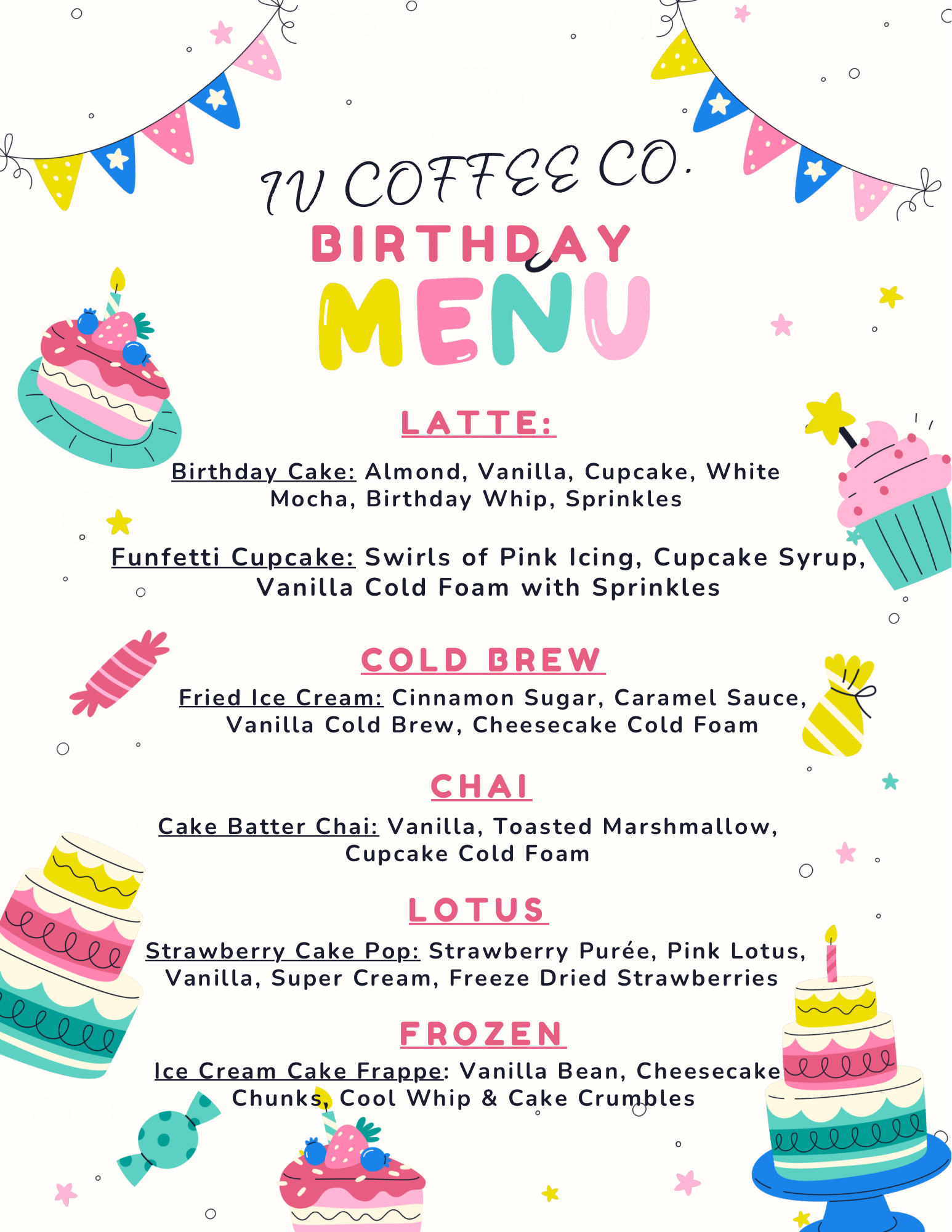 IV Coffee Co. Menu
