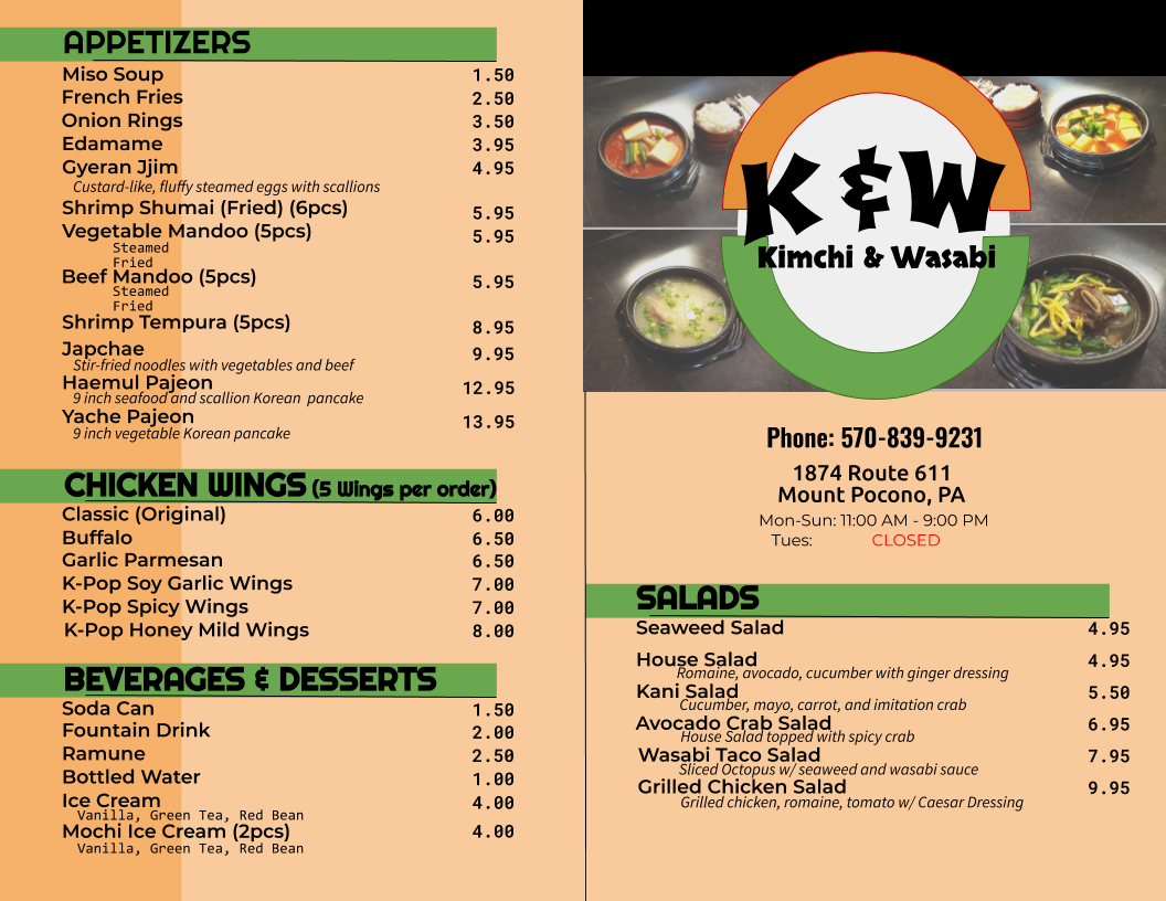 Kimchi Wasabi Menu