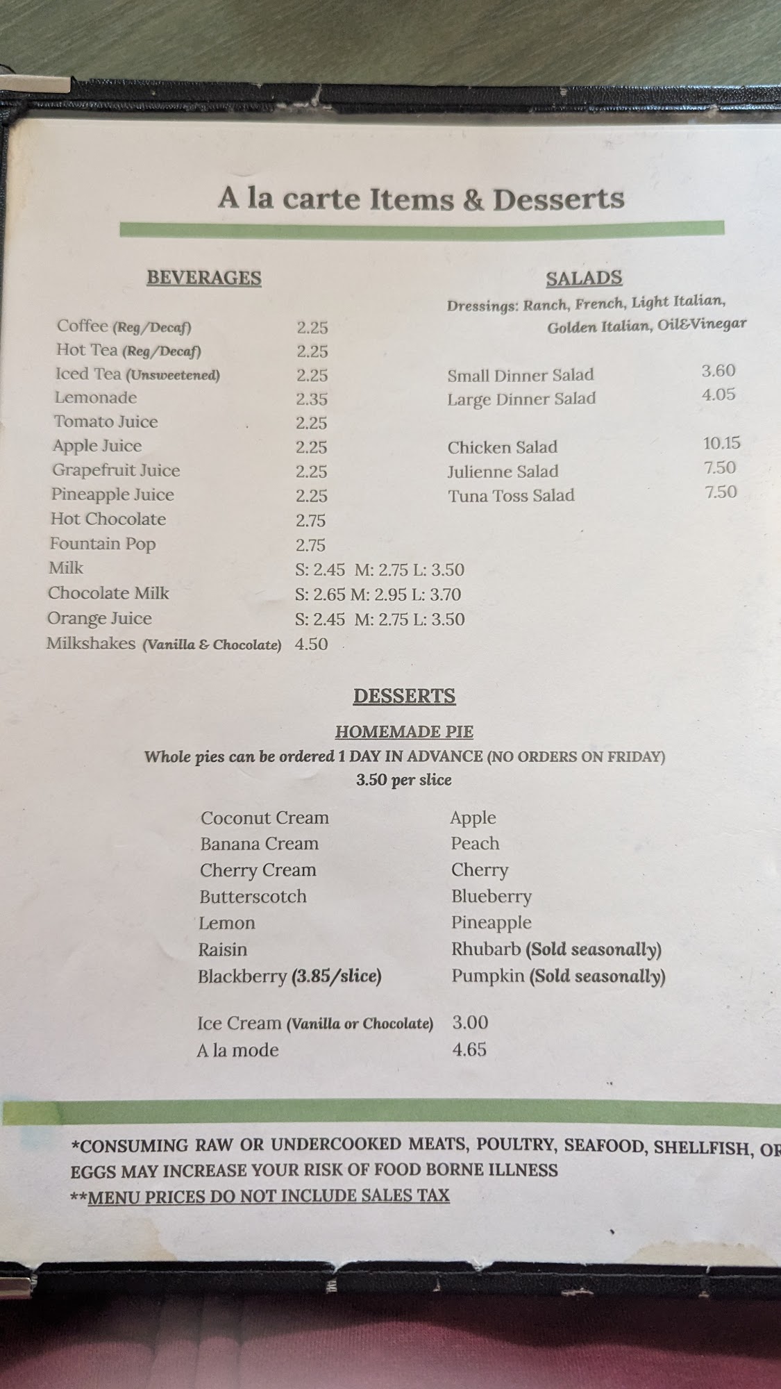 Massarts Menu