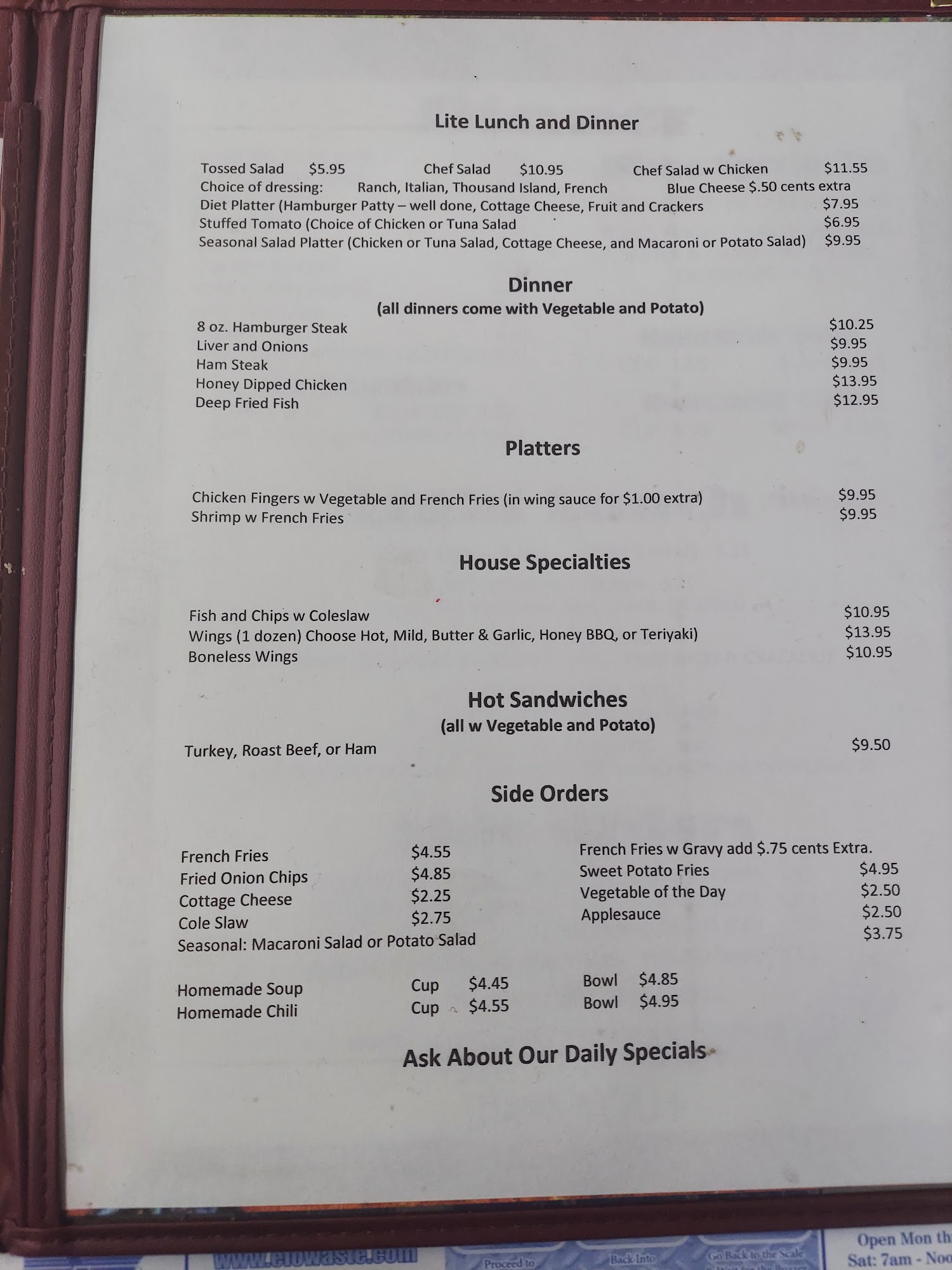 Double D Restaurant Menu