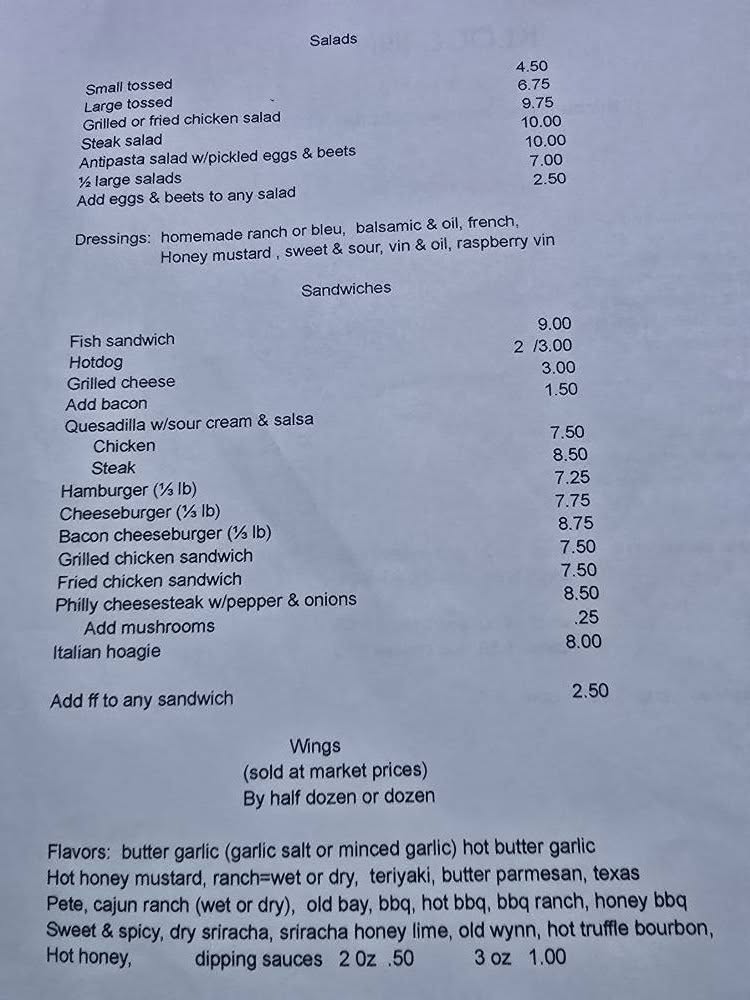 Kloc's Inn Menu