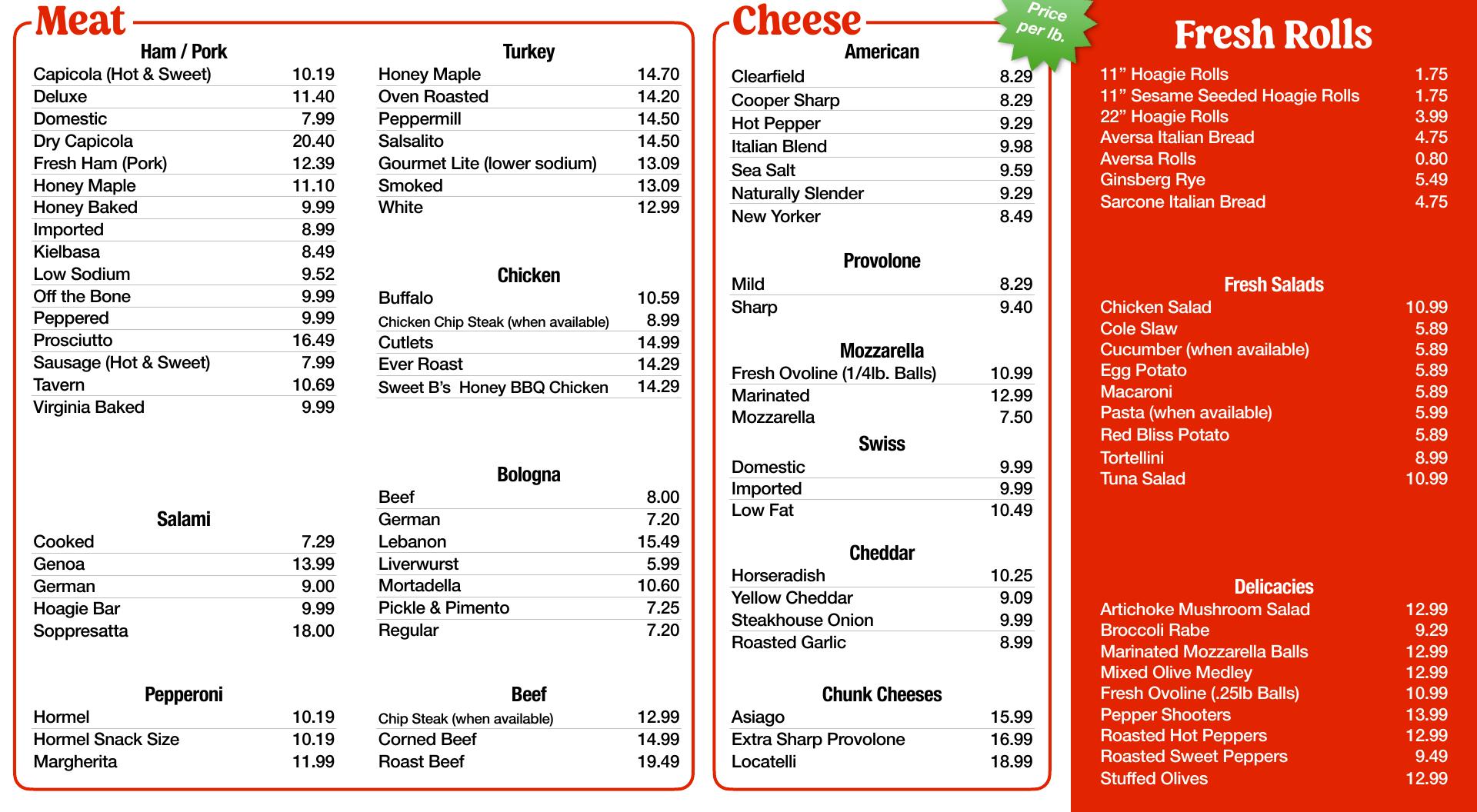 Car-Mira's Deli Menu