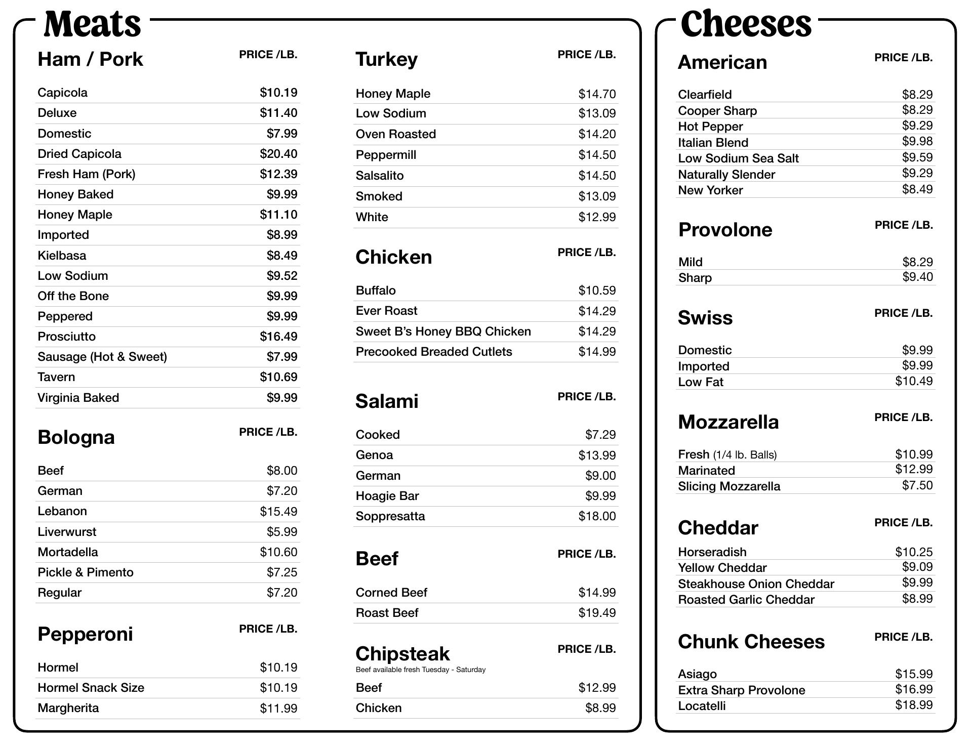 Car-Mira's Deli Menu