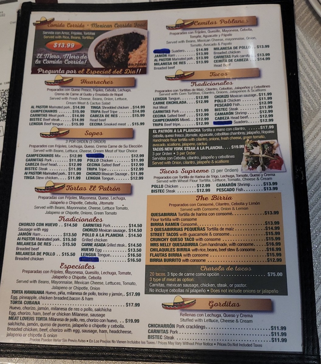 El Sazon de Puebla Menu