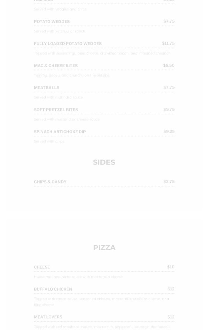 9Yards Golf Lounge Menu