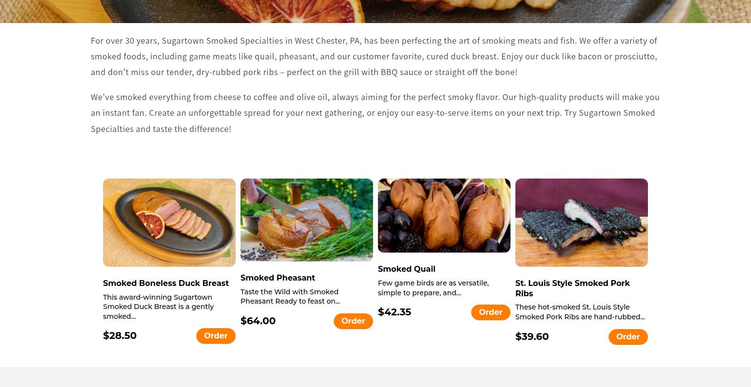 Sugartown Smoked Specialties, Inc. Menu