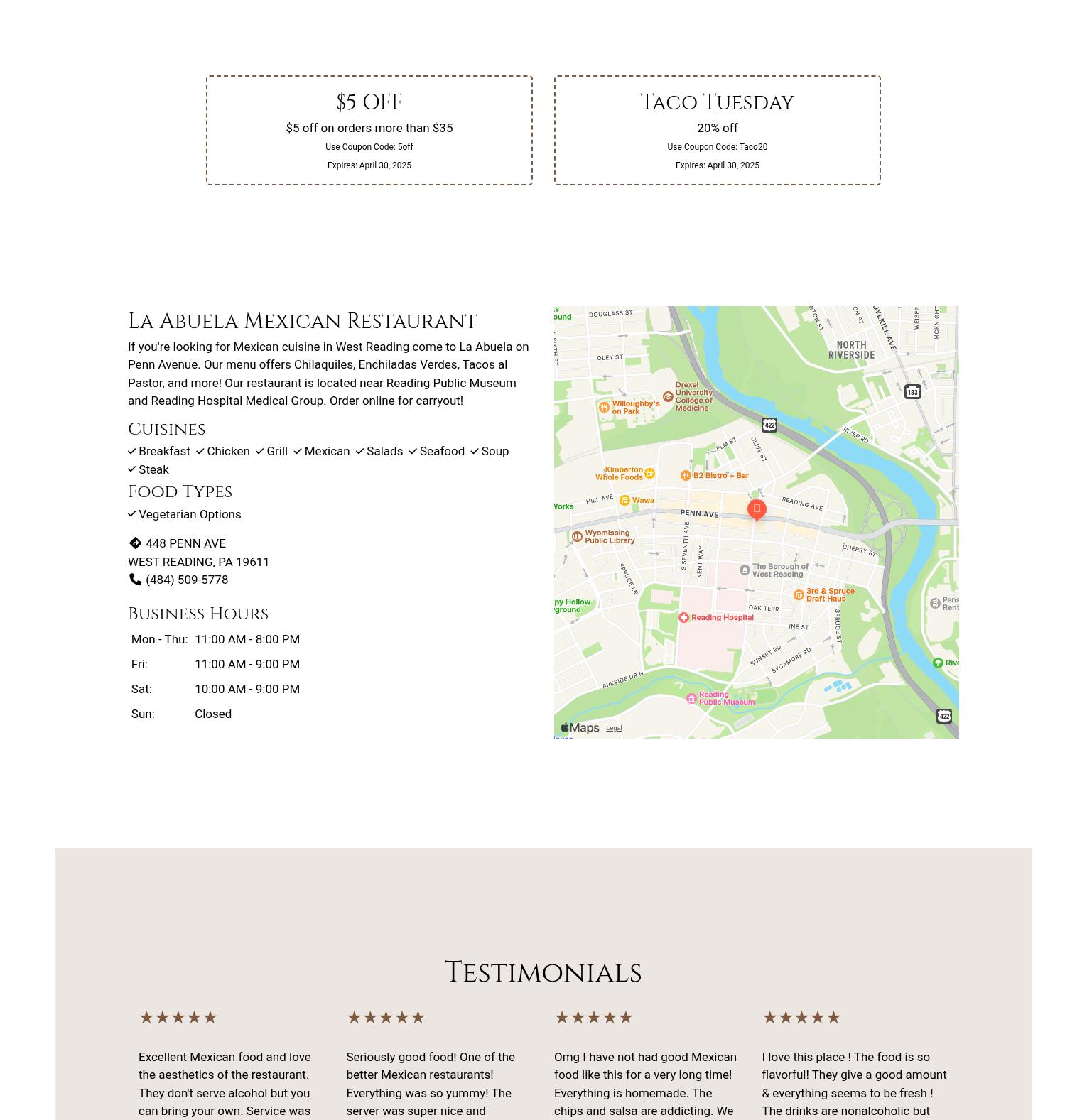 La Abuela Mexican Restaurant Menu