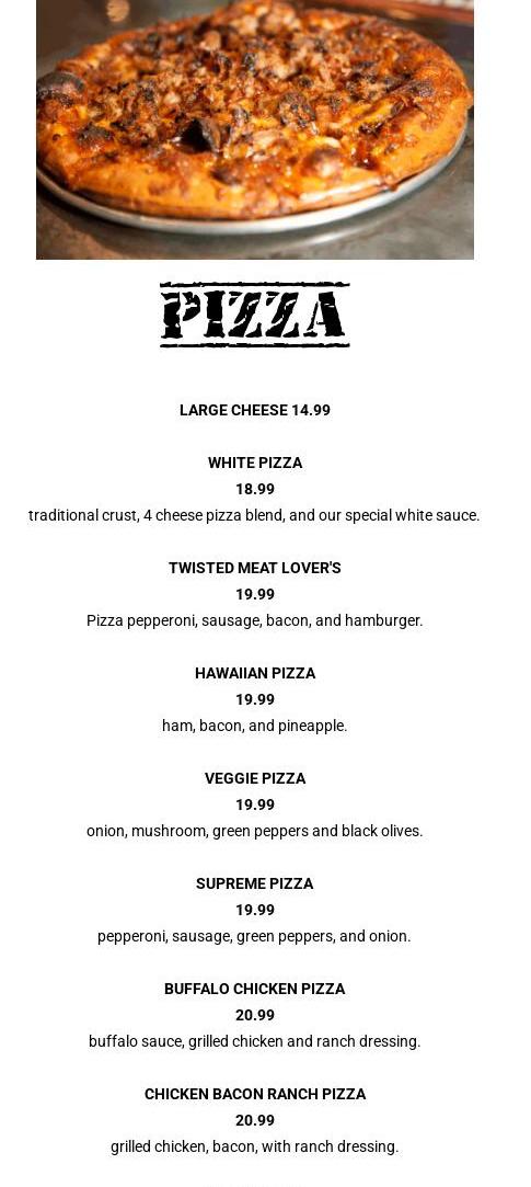 Twisted Pizza Menu