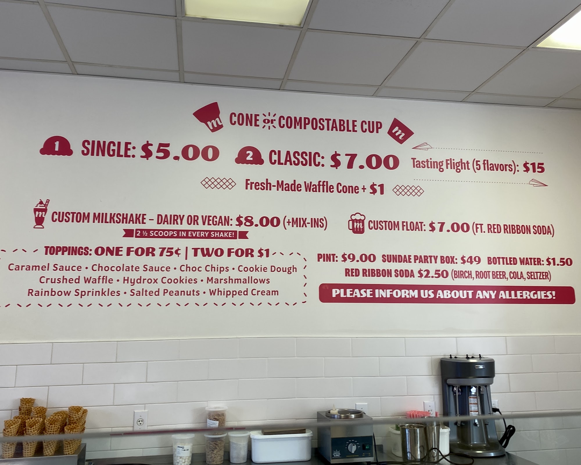 Millie's Homemade Ice Cream Menu