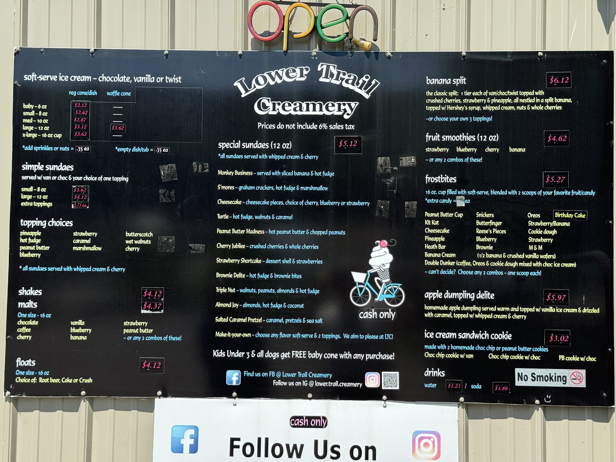 Lower Trail Creamery Menu