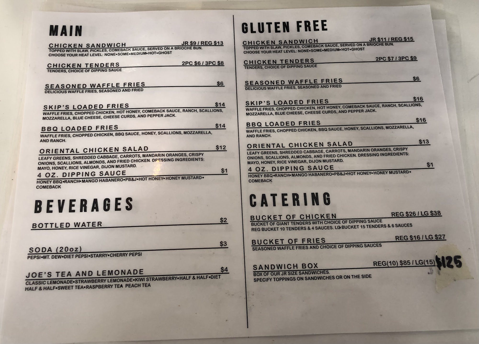 Skip's Wrightstown Menu