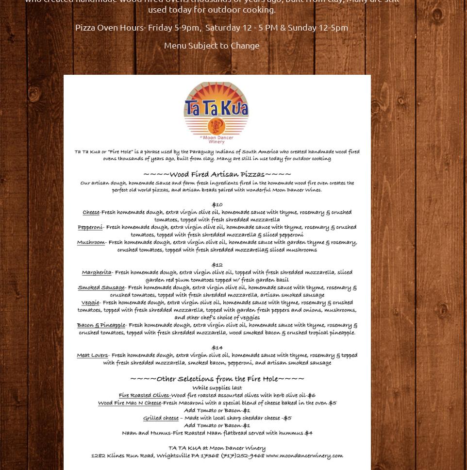 Moon Dancer Vineyards & Winery Menu