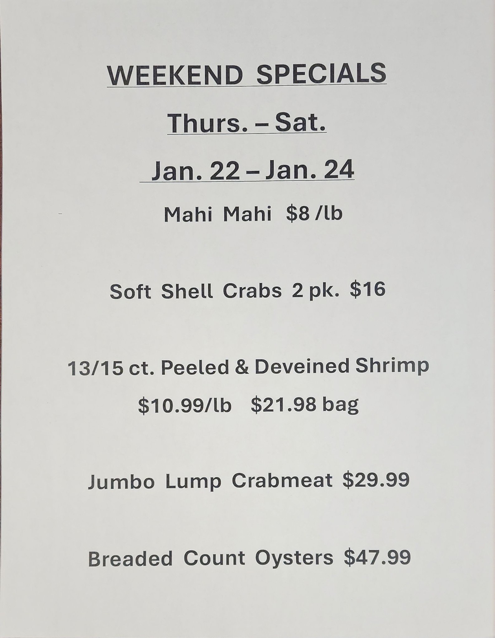 Henry's Seafood Menu