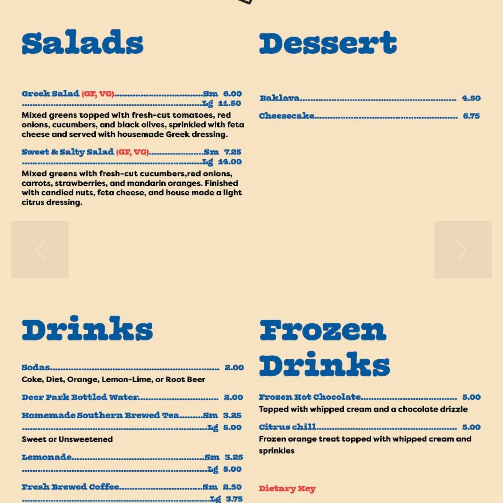 Sam & Jo Gyros Menu