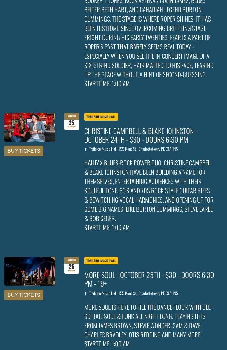 Trailside Music Hall Menu