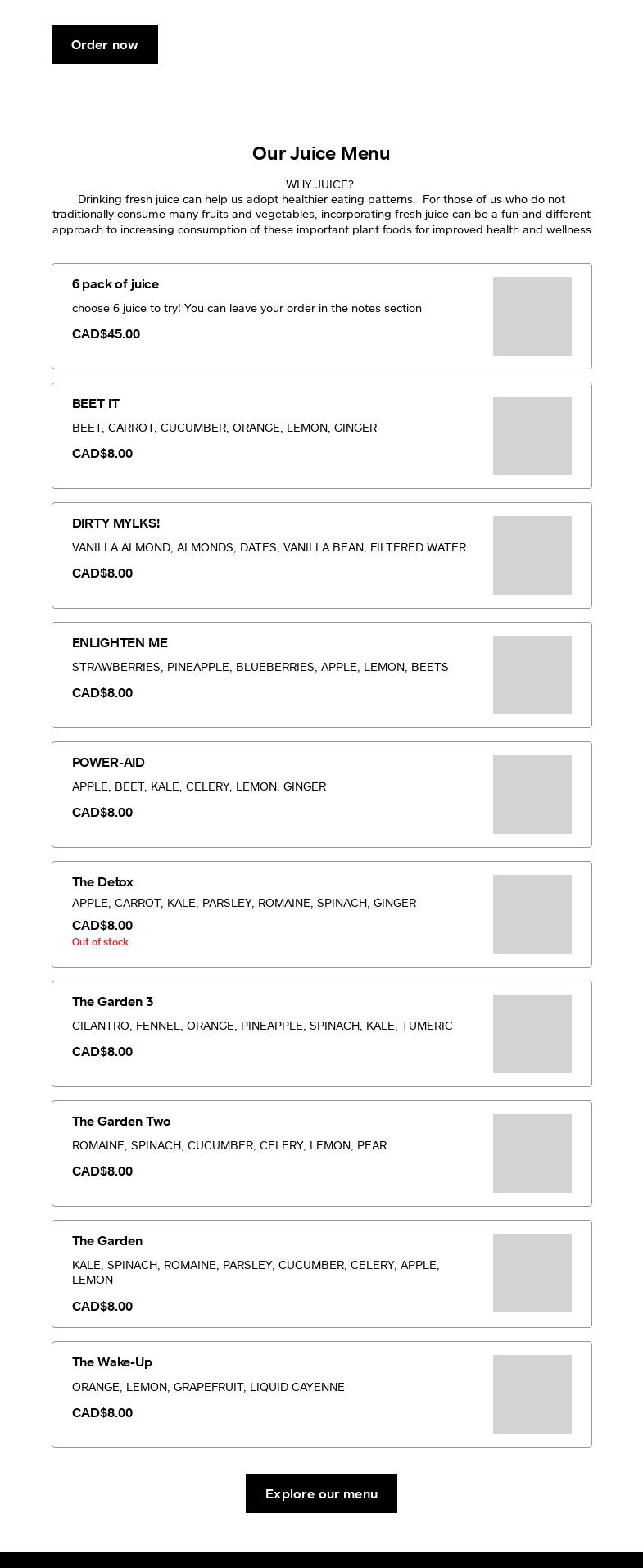 Rawsome Juice Bar Menu
