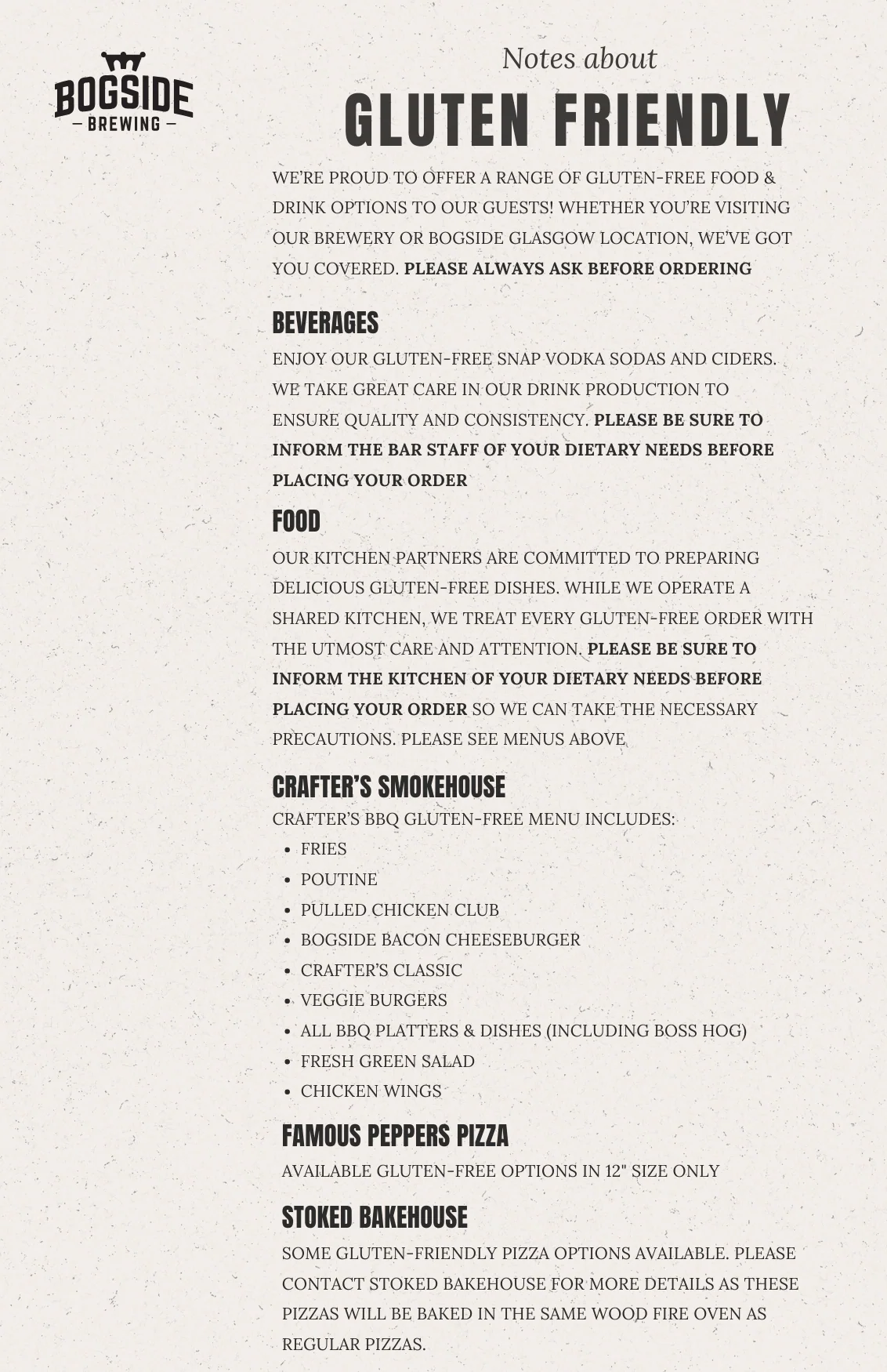 Bogside Brewing Menu