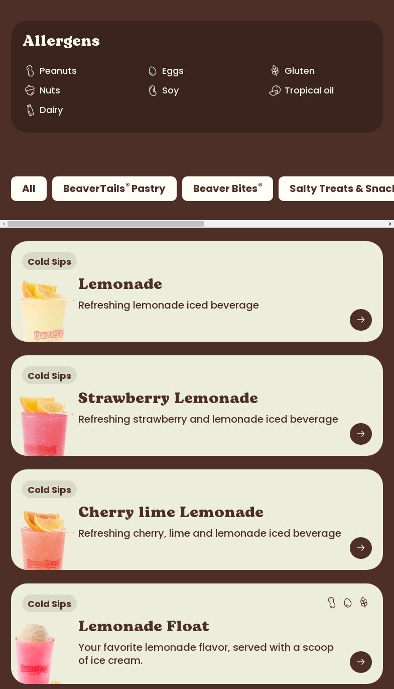 BeaverTails Mariner's Cove Menu