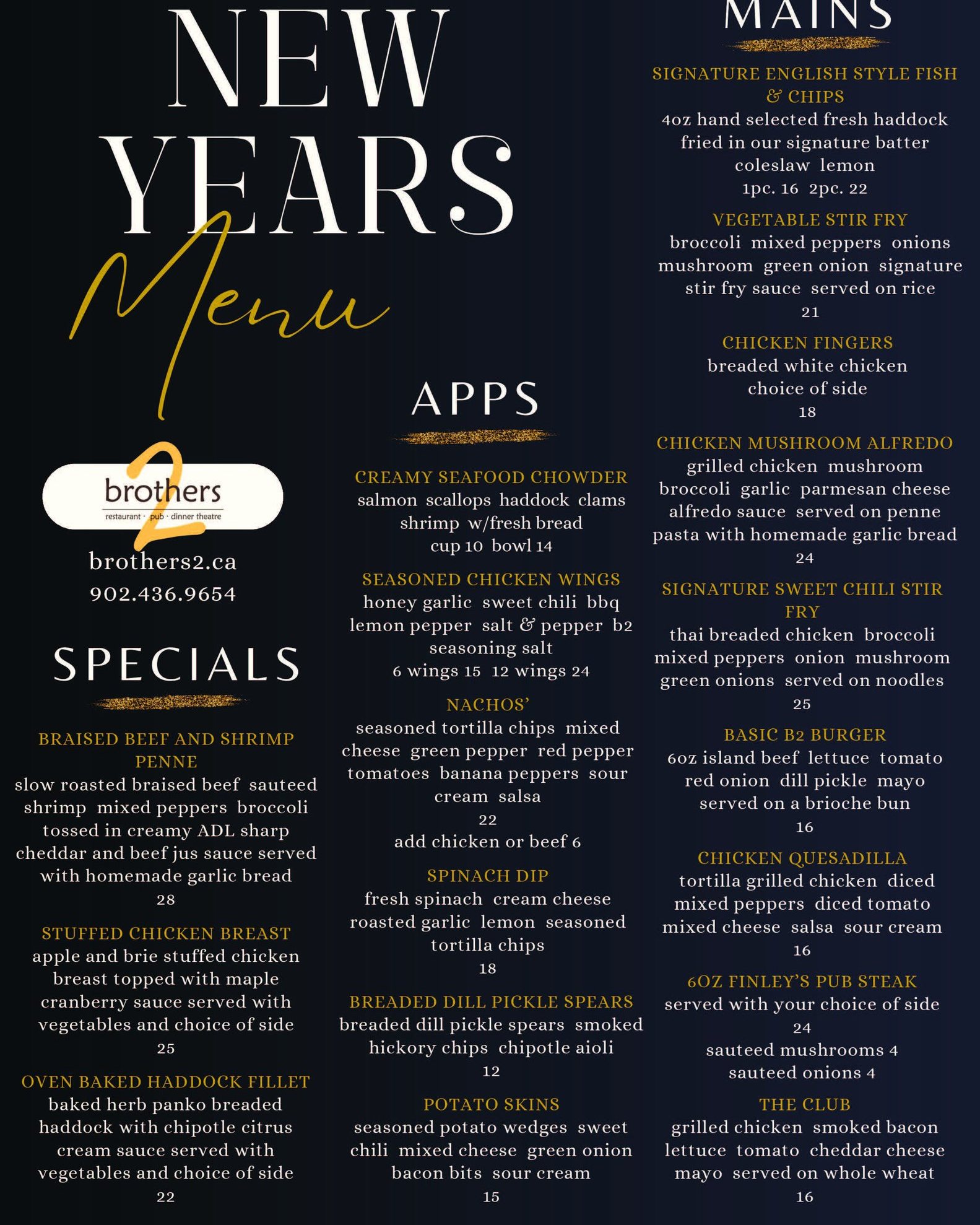 Feast Dinner Theatre Menu