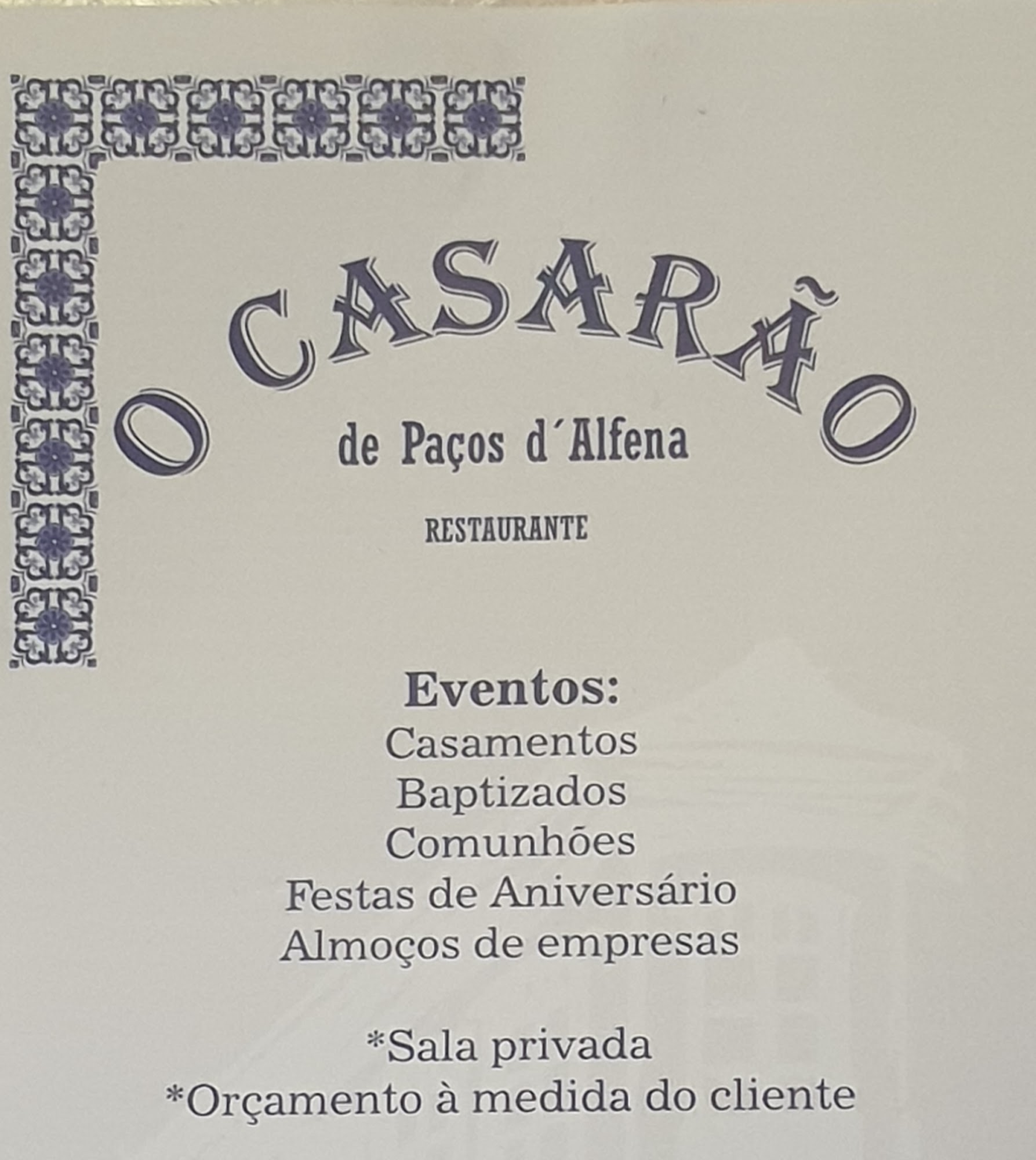 O Casarão d'Alfena Menu