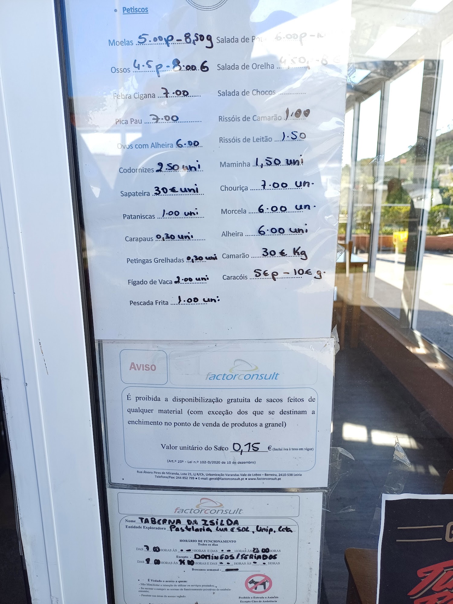 Taberna da Isílda Menu