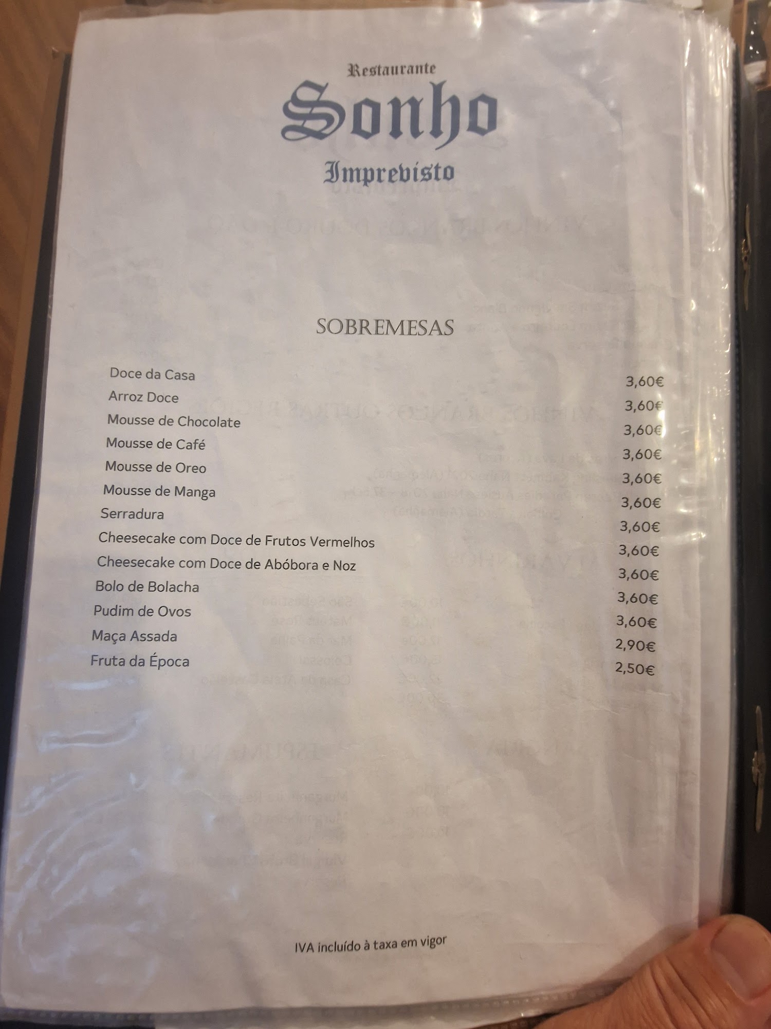 Restaurante Sonho Imprevisto (Sonho Imprevisto) Menu