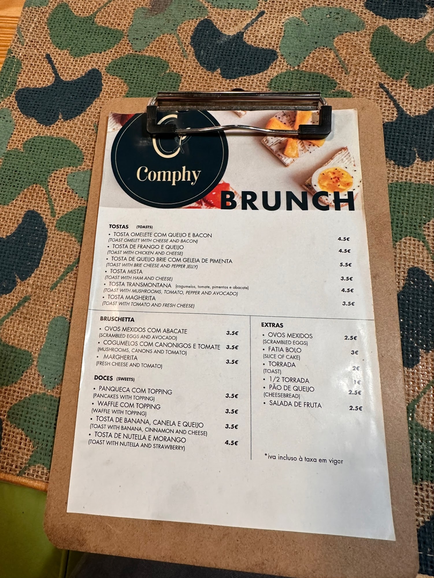 Comphy Gluten Free Menu