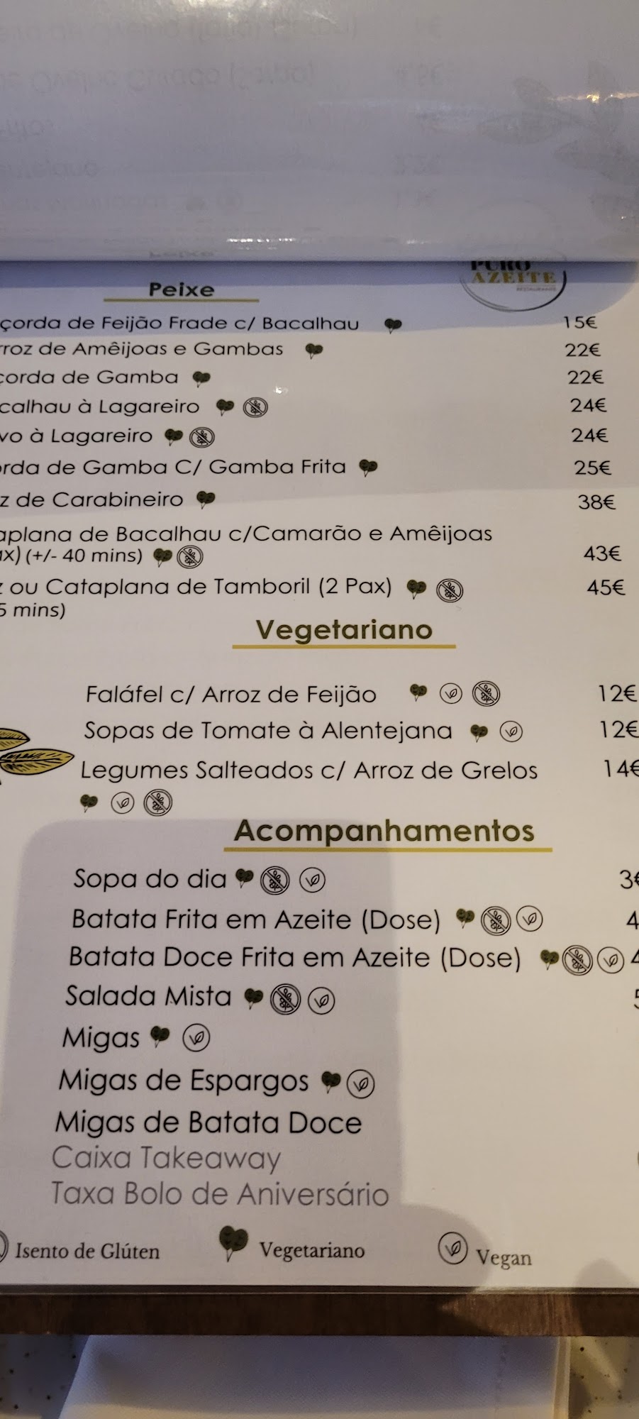 Puro Azeite Restaurante Menu