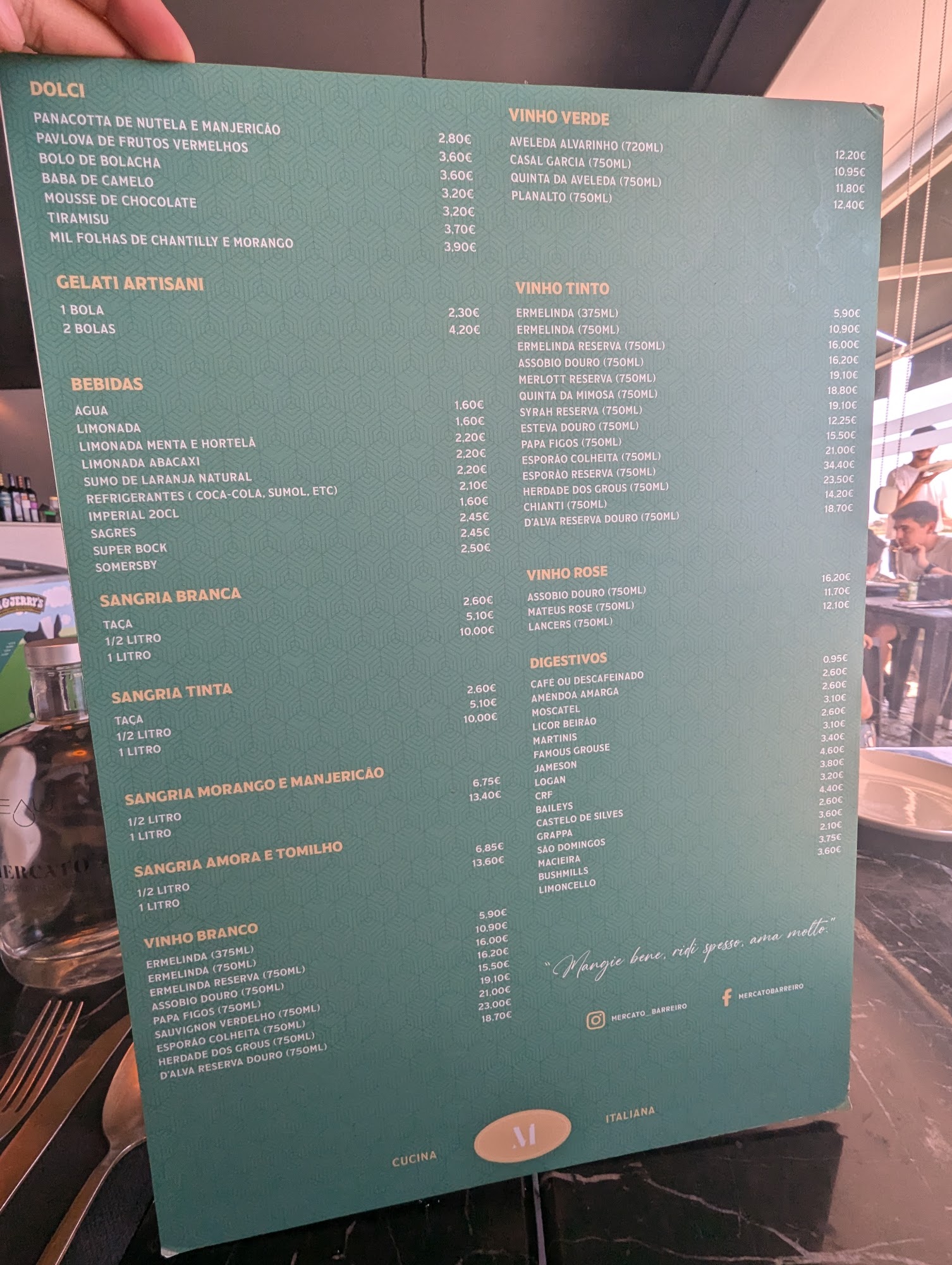 Mercato Barreiro Menu