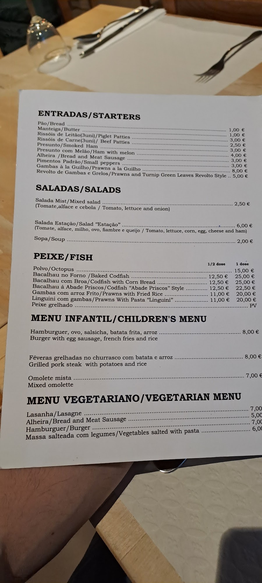 Restaurante Agostinho na Estação Menu