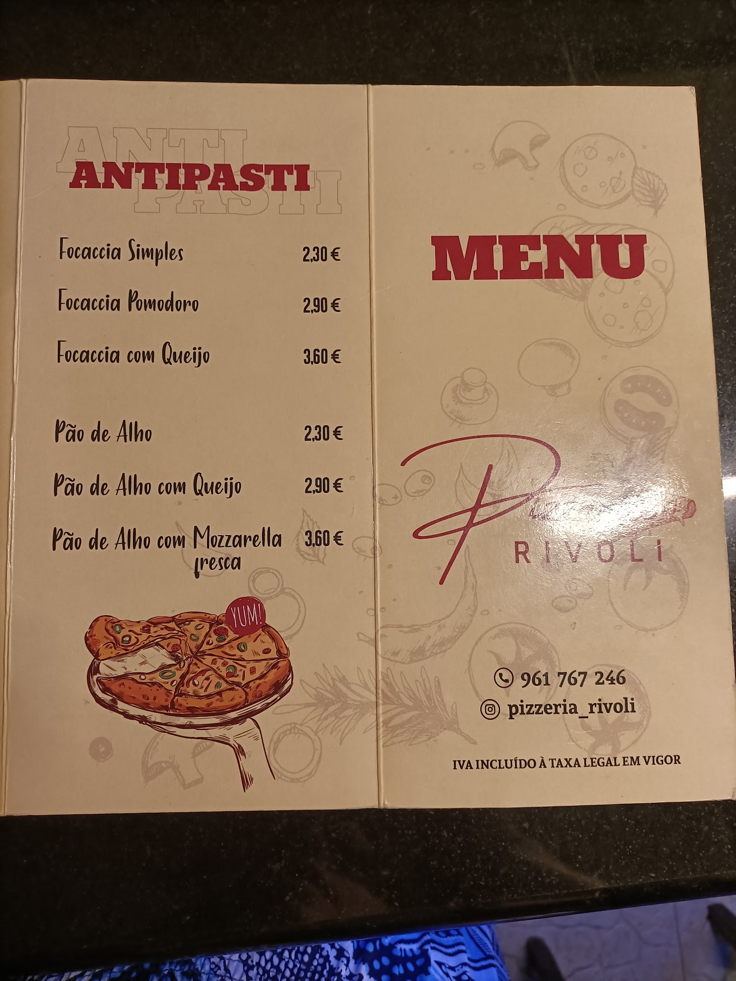 Pizzaria Rivoli Menu