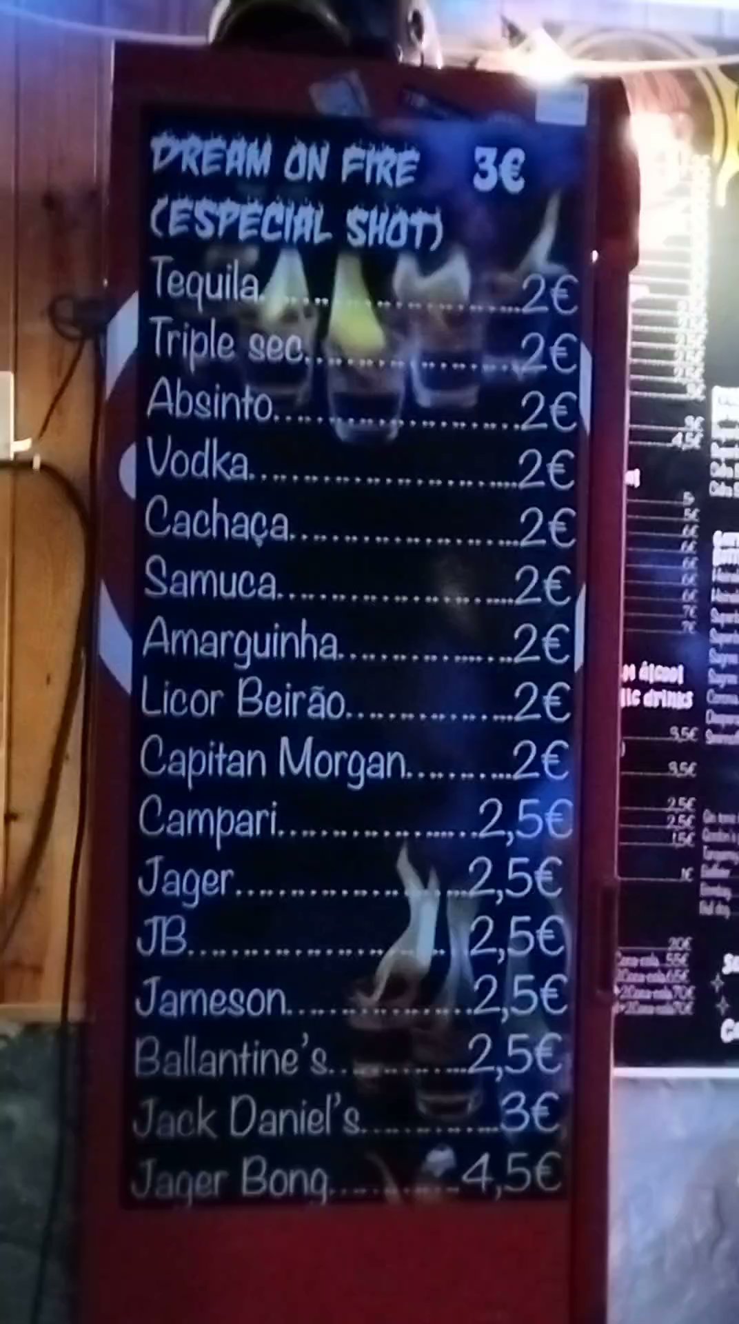 Dream bar Menu