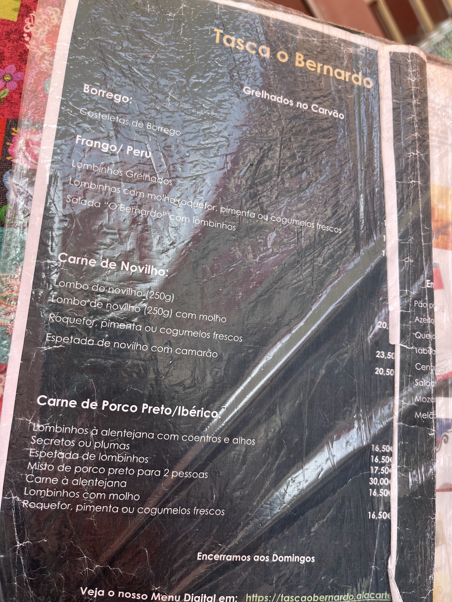 Tasca o Bernardo Menu