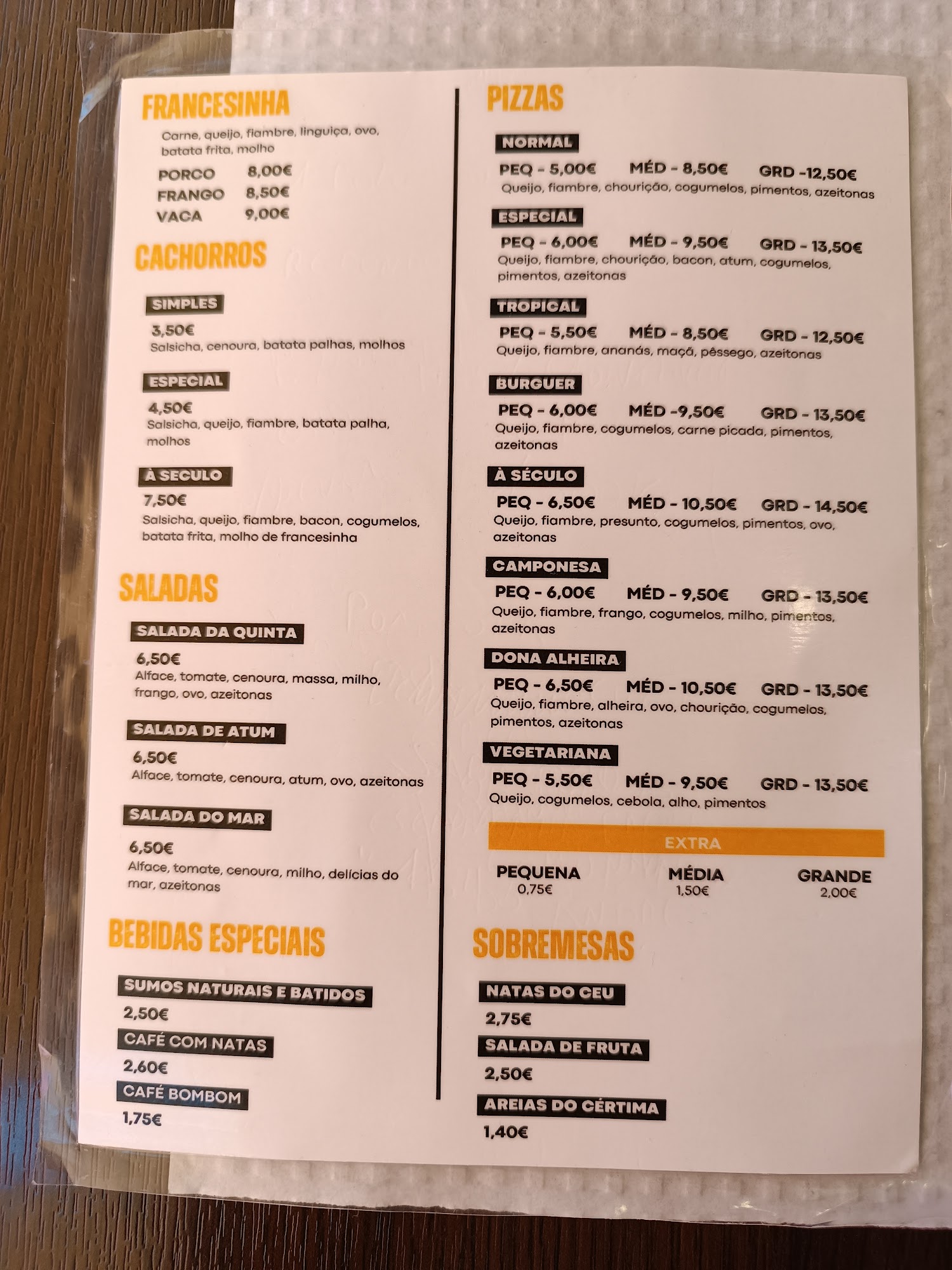 XXI Century Pastry (Século XXI Pastelaria) Menu