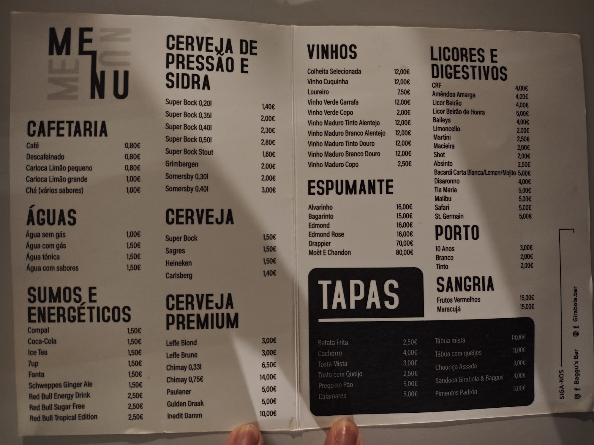 Girabola Bar Menu