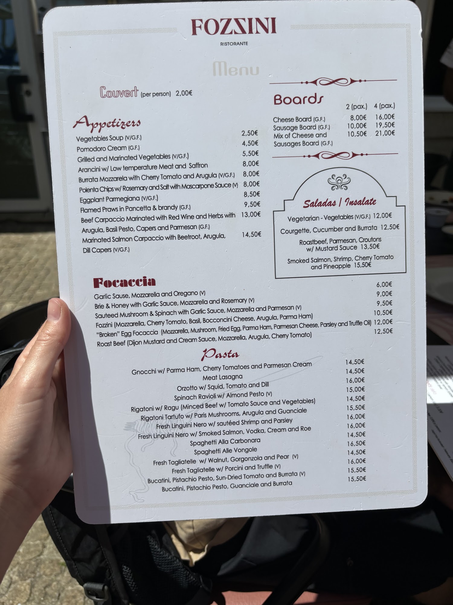 Fozzini Menu