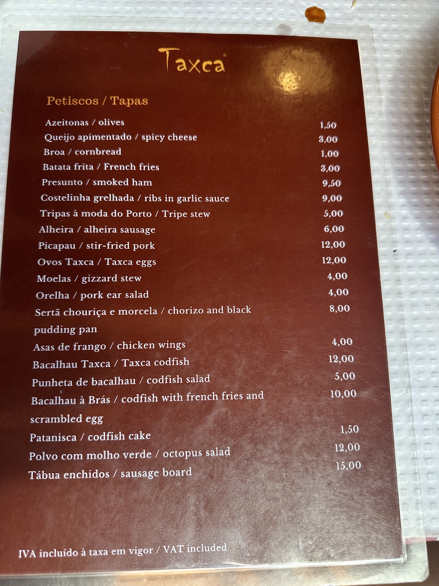 Tasco Da Badalhoca Menu