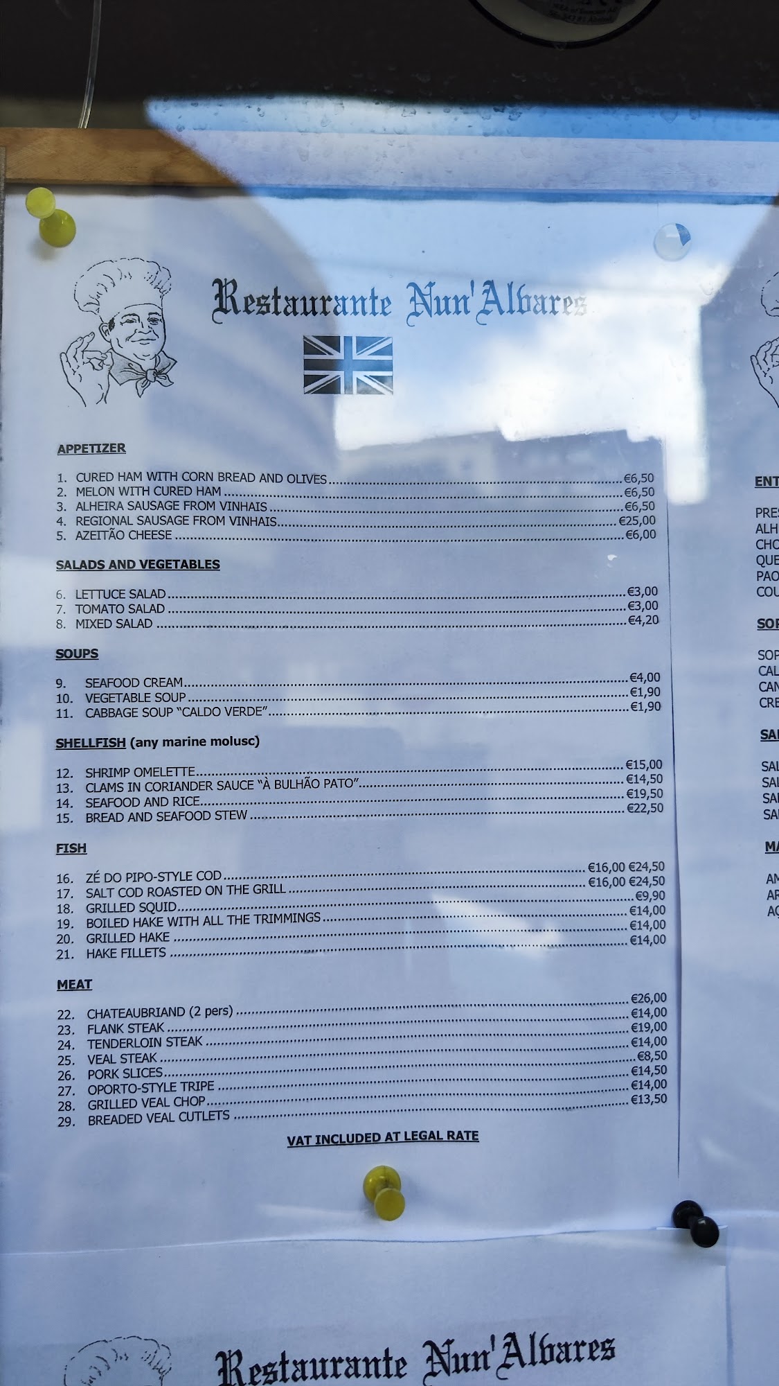 Restaurante Nuno Alvares Menu