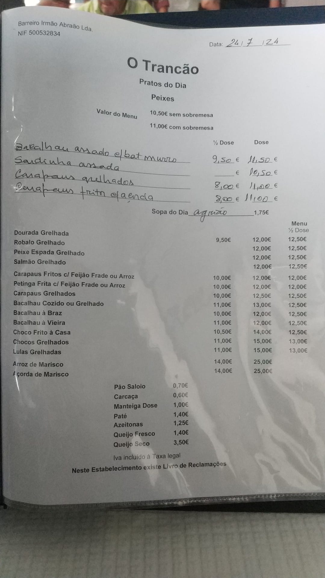 O Trancão Menu