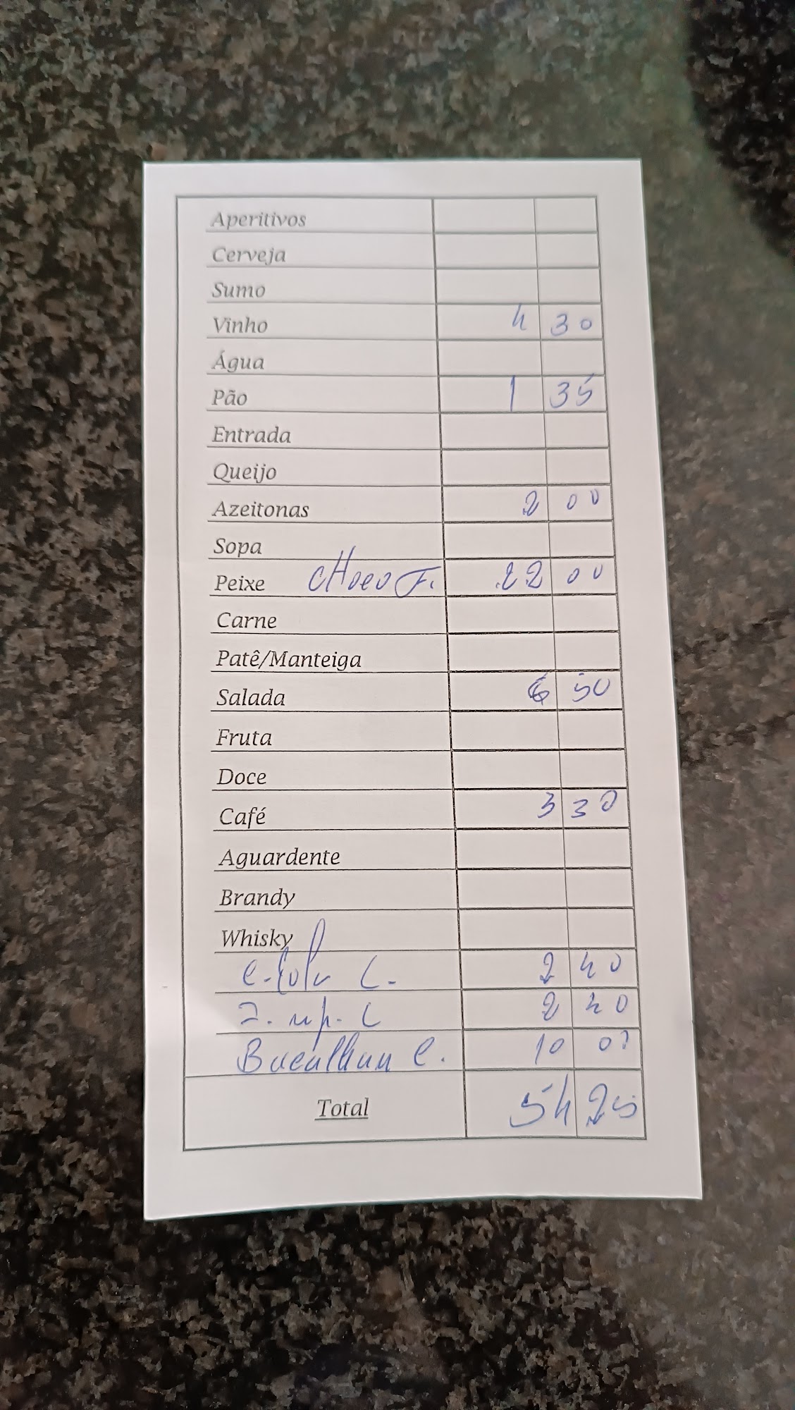 Restaurante Claré Menu