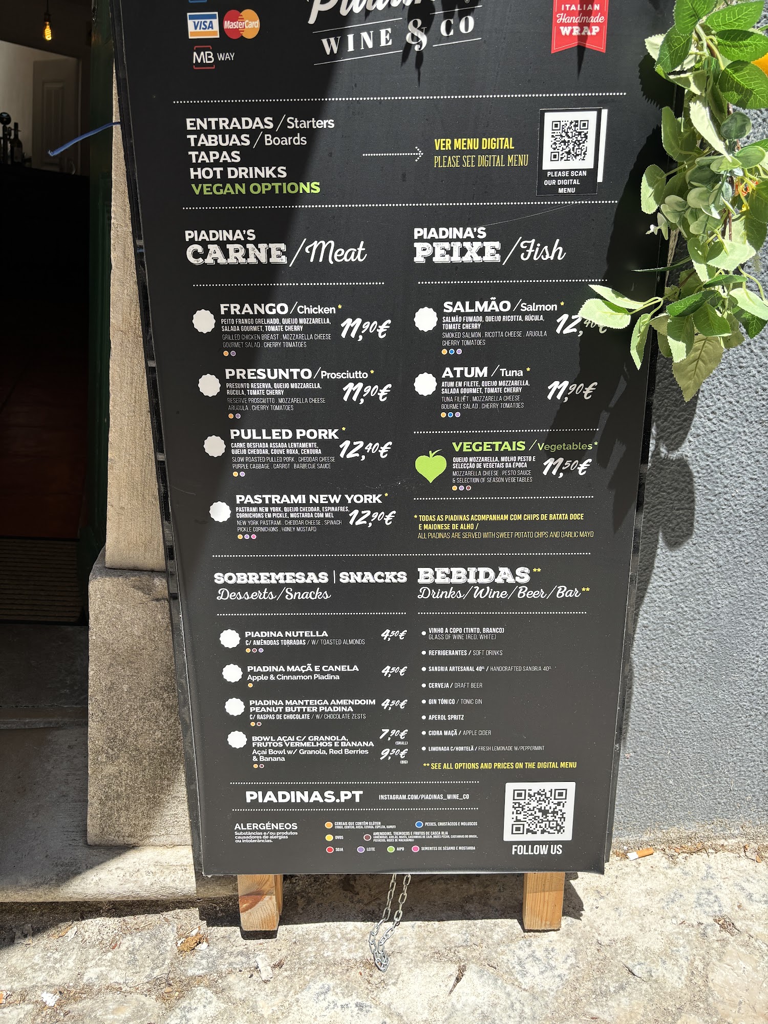 Piadina's, Wine & Co. Menu