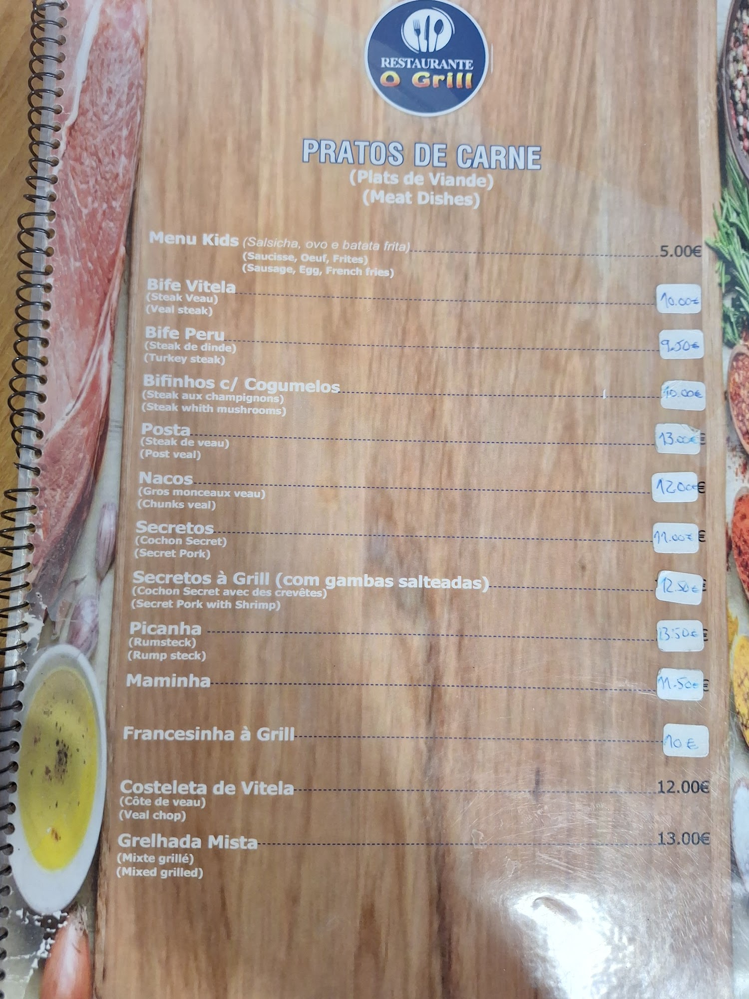 Restaurante O Grill Menu