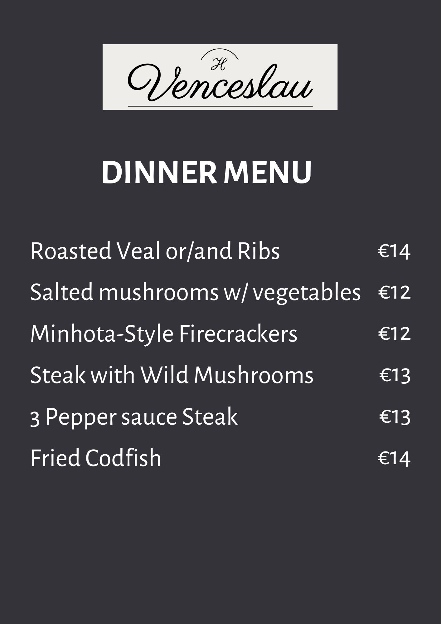 Casa Venceslau, Restaurante, Adega regional Menu