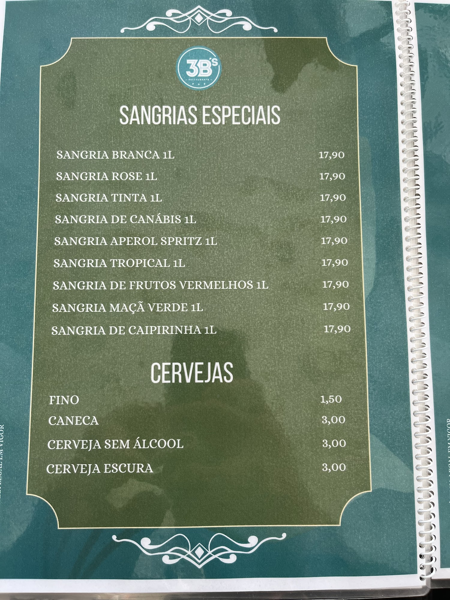 3B's Restaurante Menu